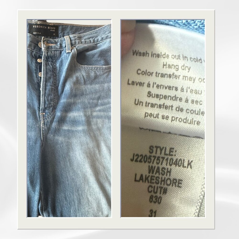 Veronica Beard Wide Leg Jeans 31 Lakeshore Wash Raw Hem Button Fly USA Made - Picture 9 of 10